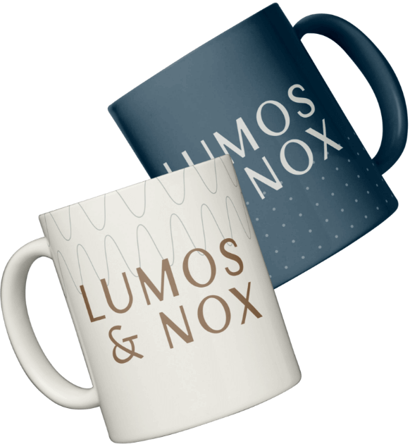 lumos & nox branding coffee mugs