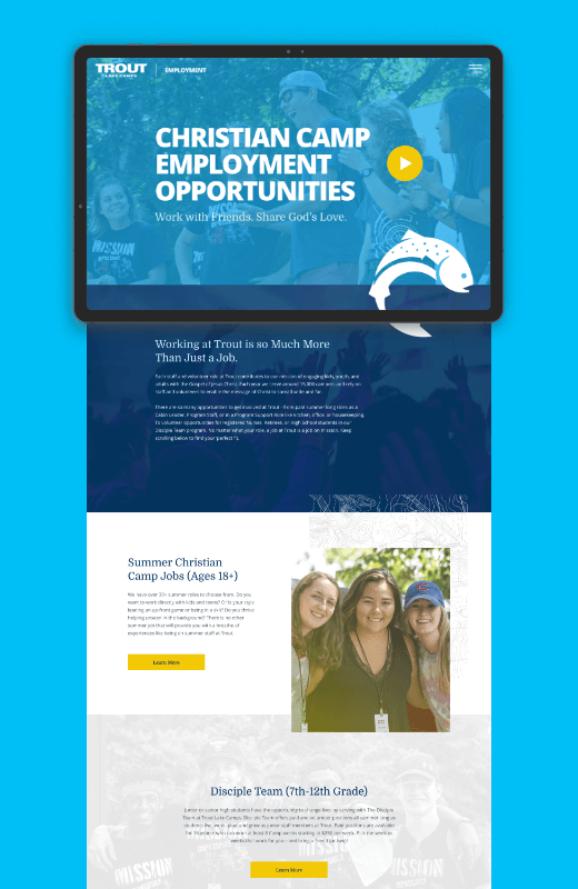 trout lake camps landing page