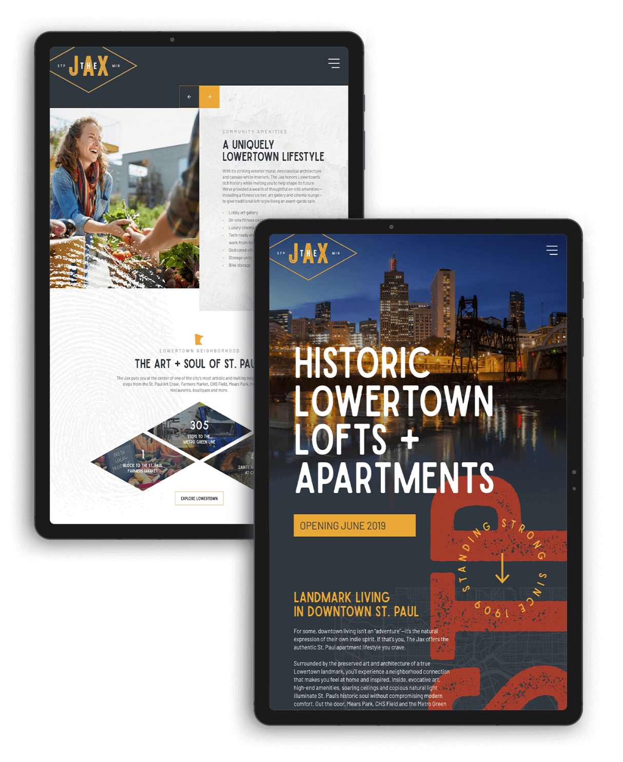 mobile view of two of the jax apartments website pages